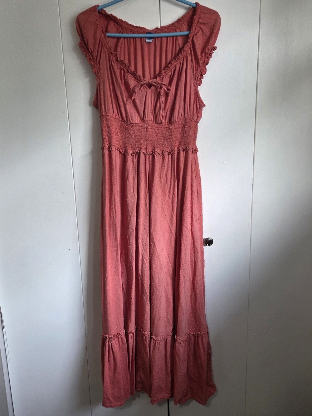 Women's M Pink Prairie Dress V-Neck Cap Sleeve Smocked Ruffle Tie Cottagecore